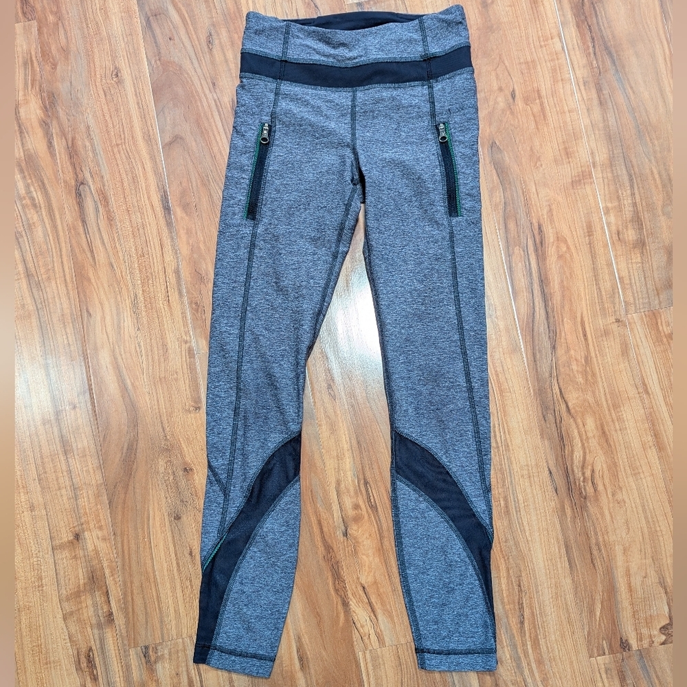 Lululemon Inspire Run Cropped 25" Leggings Women's Size 2 Heathered Navy Mesh